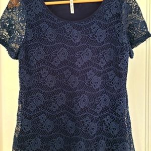 Navy top with lace overlay